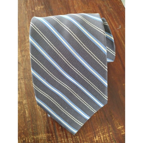 Repp Stripe Necktie 100% Silk Tie Gray Blue White Jos.A.Bank Mens - Picture 7 of 13